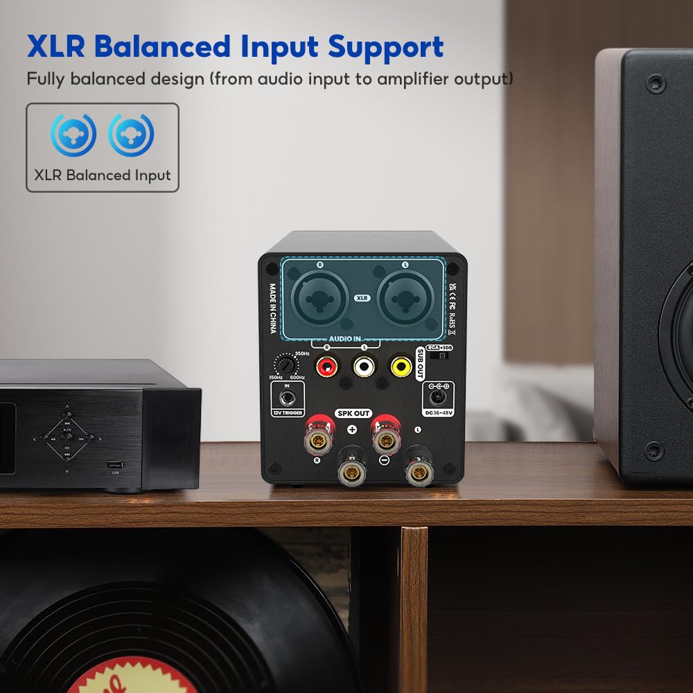 Aiyima A70 Balanced Stereo Amplifier With Pffb,Tpa3255 2 Channel Class D Amp For Desktop Home Theater Bookshelf Speaker,With Xlr & Rca Inputs & Trigger Input,With Dc48V 5A Gan Power Adapter